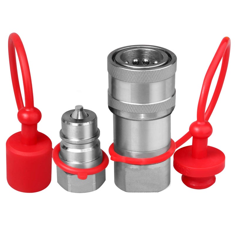 OKBA 1/4 "" NPT ISO 7241-B قارنات توصيل هيدروليكية سريعة / وصلات مع أغطية غبار 1/4 حجم الجسم + 1/4 NPT صمام القفاز الخيطي - Image 3